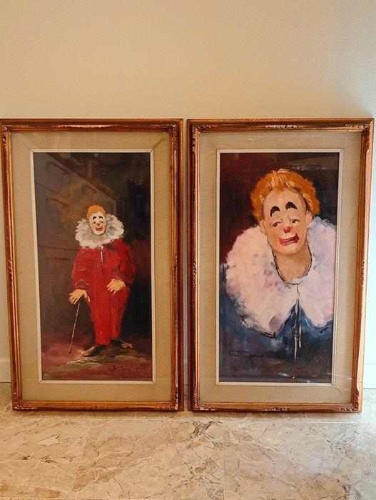 Sergio Raugi (XX) - Coppia di pagliacci, Antiek en Kunst, Kunst | Schilderijen | Klassiek