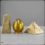 Exclusief pyriet-set – Ei/Chalkopyrit, piramide en obelisk