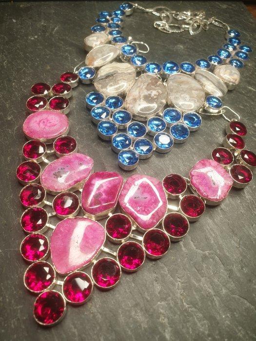 Zilver, 925 sterlingzilver, Crazy Lace Agate, Pink Solar, Verzamelen, Mineralen en Fossielen