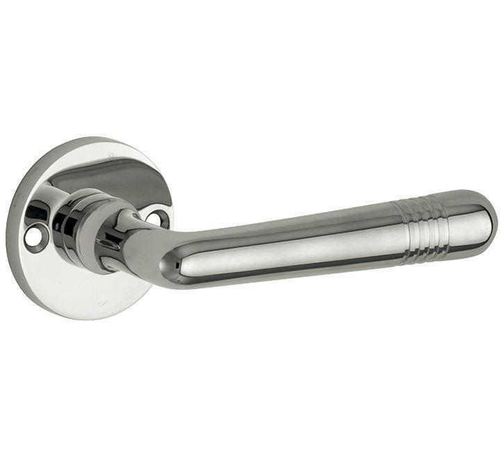 Deurklink op ongeveerd rozet Art-Deco/Elegant glans nikkel, Doe-het-zelf en Bouw, Hang- en Sluitwerk, Klink of Kruk, Nieuw, Overige materialen