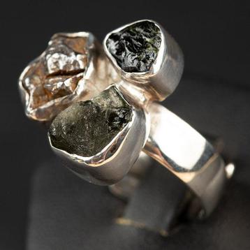 Bague Météorites - Campo Del Cielo et Moldavite - Bijou