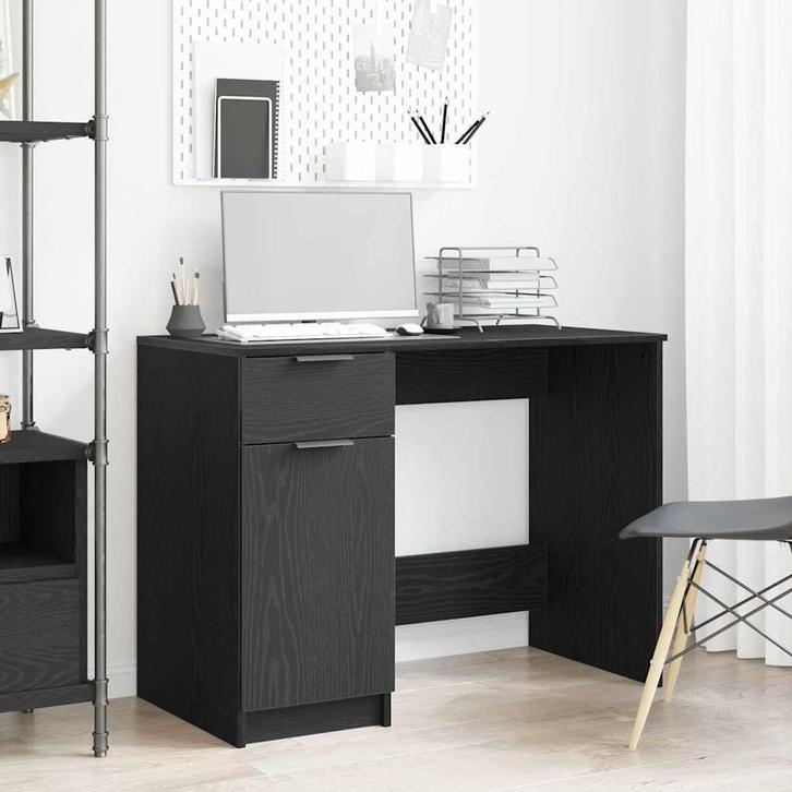 vidaXL Bureau met lade Zwart Eiken 100 x 50 x 75 cm Bewerkt, Huis en Inrichting, Bureaus, Nieuw, Verzenden