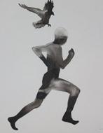 Onyis Martin (1987) - Man and crow, Antiquités & Art, Art | Peinture | Moderne