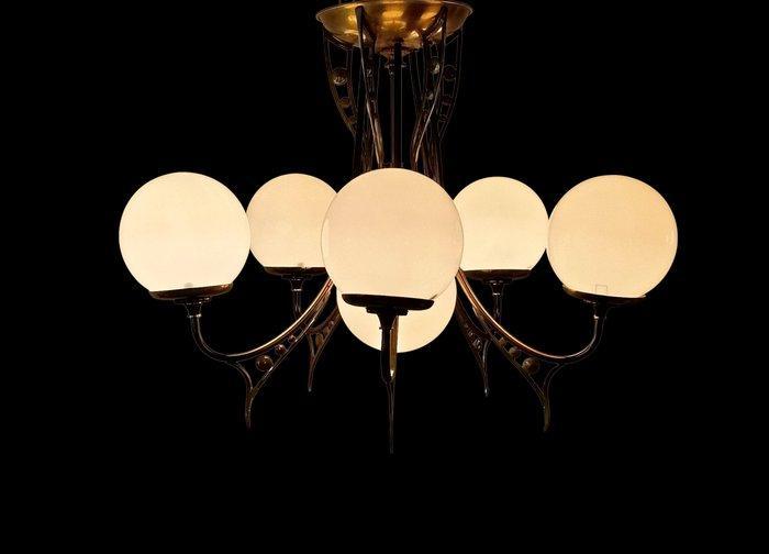 Plafondlamp - Kristal, Metaal - Hanglamp met zes lichtpunten, Antiek en Kunst, Curiosa en Brocante