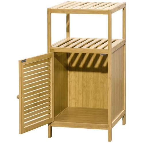 TRUUSK Bamboe Badkamerkast met 1 Plank en 1 Kast - Naturel -, Huis en Inrichting, Woonaccessoires | Wandplanken en Boekenplanken