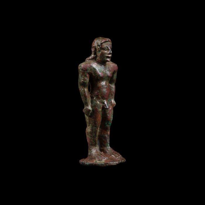 Etruscan Bronze Kuros sculpture. VIe siècle av. J.-C. 7,4 cm, Verzamelen, Mineralen en Fossielen