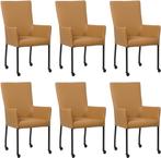 Set van 6 Bruine leren moderne eetkamerstoelen - met, Huis en Inrichting, Overige kleuren, Nieuw, Leer, Ophalen of Verzenden