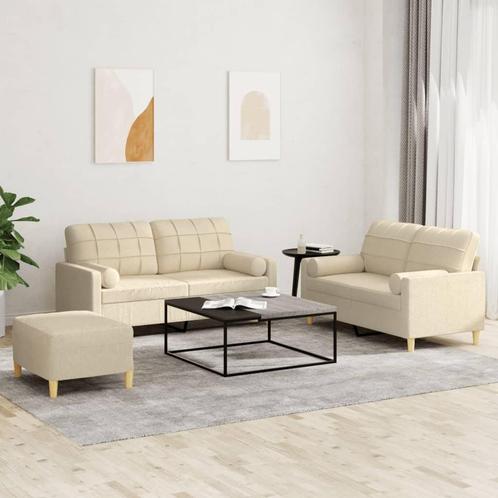 vidaXL 3-delige Loungeset met kussens stof crèmekleurig, Huis en Inrichting, Zetels | Zetels, Nieuw, Verzenden