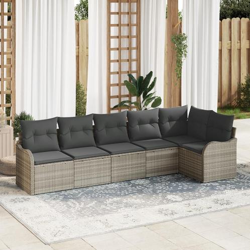 vidaXL 6-delige tuinbankset met kussens in lichtgrijs poly, Tuin en Terras, Tuinsets en Loungesets, Nieuw, Verzenden