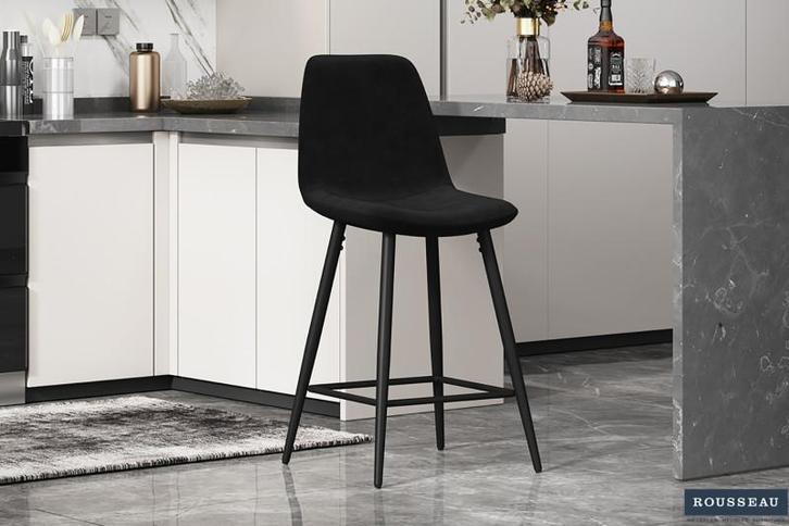 Barstoel Boy Fluweel Zwart Poten metaal en bekleding velours, Huis en Inrichting, Stoelen, Zwart, Nieuw, Stof, Ophalen of Verzenden