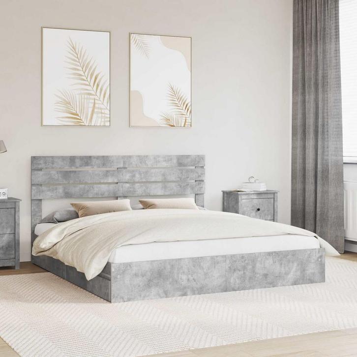 vidaXL Opbergbed met hoofdeinde Beton Grijs 180 x 200 cm, Maison & Meubles, Chambre à coucher | Lits, Envoi