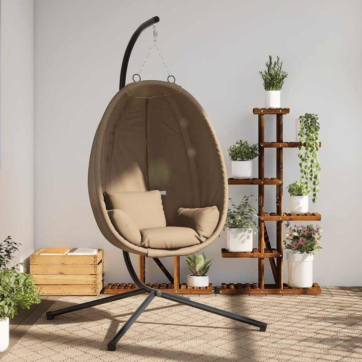 vidaXL Hangstoel met standaard rattan en staal taupe, Tuin en Terras, Overige Tuin en Terras, Nieuw, Verzenden