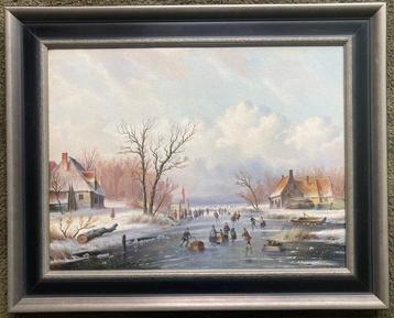 C.E Ahrendts (1822-1898) - Wintergezicht met schaatsers en