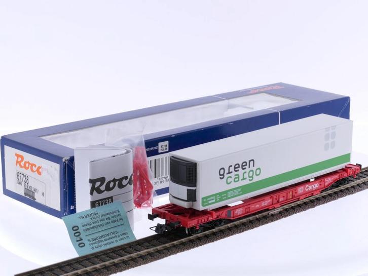 Schaal H0 Roco 67738 containerwagen Sdkms Green Cargo v..., Hobby en Vrije tijd, Modeltreinen | H0, Gelijkstroom, Analoog, Gebruikt