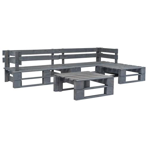 vidaXL 4-delige Loungeset pallet hout grijs, Tuin en Terras, Tuinsets en Loungesets, Loungeset, Nieuw, Verzenden