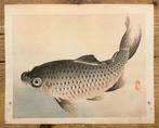 Antieke Japanse houtblok prent van een karper - Kno Bairei