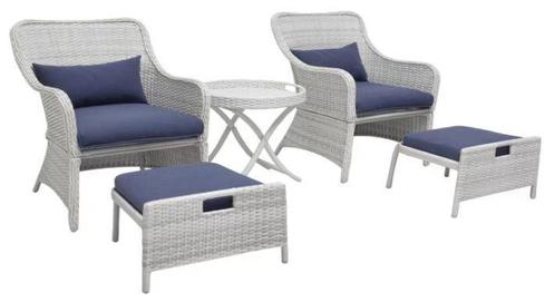 Tuinstoel met voetbank wit 2 stuks met tafel, Tuin en Terras, Tuinsets en Loungesets, Bijzettafel, Stoel, Nieuw, Wicker, Tuinset