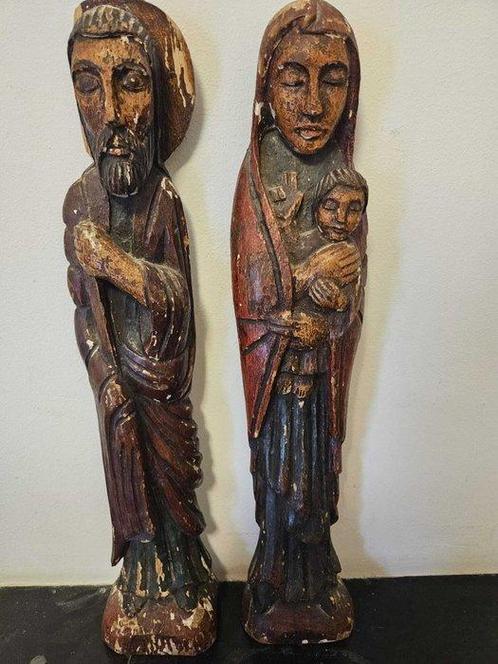 Beeldje, Houten religieuze beelden - Josef en Maria met kind, Antiek en Kunst, Antiek | Boeken en Manuscripten