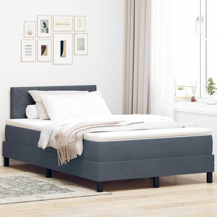 vidaXL Boxspring bed met hoofdeinde Donkergrijs 120 x 200 cm, Huis en Inrichting, Slaapkamer | Bedden, Nieuw, Verzenden