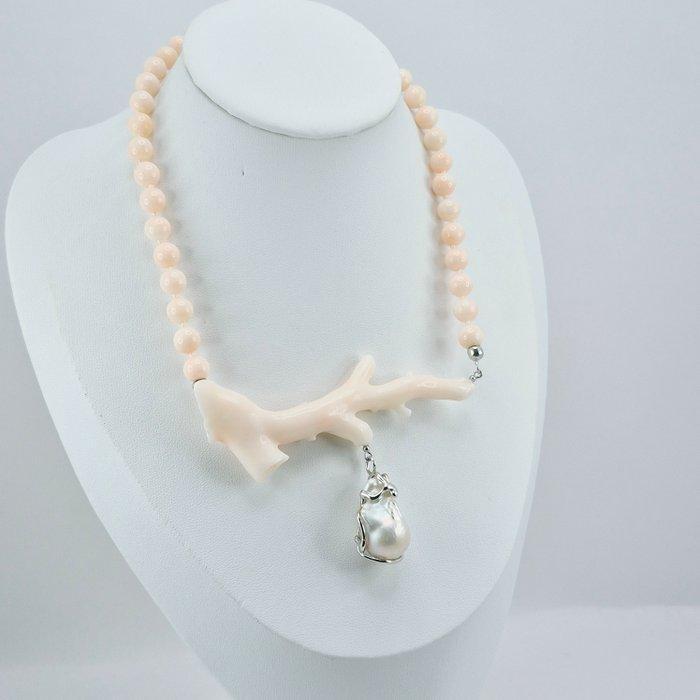 Koraal - Zilver - Halsketting - CORALLO ROSATO, Verzamelen, Mineralen en Fossielen