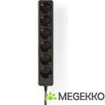 Stekkerdoos | Beschermend contact | 6-wegs | 3,0 m | Zwart