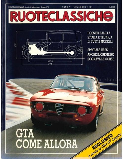1991 RUOTECLASSICHE MAGAZINE 45 ITALIAANS, Livres, Autos | Brochures & Magazines