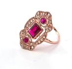 Zonder minimumprijs - Ring - 9 kt. Roségoud, Zilver Robijn -, Handtassen en Accessoires, Ringen, Nieuw