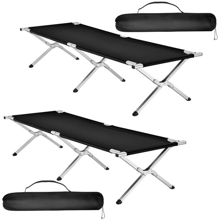 tectake 2 veldbedden van aluminium - zwart, Caravans en Kamperen, Kampeeraccessoires, Verzenden