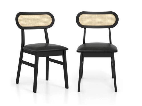 Set van 2 Gestoffeerde Houten Stoelen Mid-Century Zwart met, Huis en Inrichting, Woonaccessoires | Overige, Nieuw, Verzenden