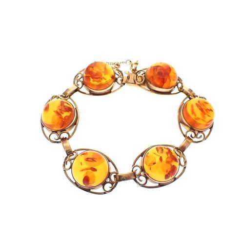 8 Krt. Vintage armband met barnsteen | 18 cm, Handtassen en Accessoires, Antieke sieraden, Met edelsteen, Goud, Ophalen of Verzenden