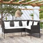 vidaXL Loungebank met kussens L-vormig poly rattan zwart, Tuin en Terras, Tuinsets en Loungesets, Verzenden, Nieuw