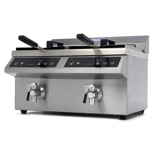 Frituurpan - 2x 8 L - 2 Manden - met Tapkraan - Inductie, Elektronische apparatuur, Frituurpannen, Nieuw, Duo-friteuse, 4 liter of meer