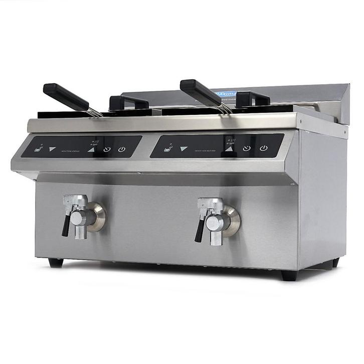 Frituurpan - 2x 8 L - 2 Manden - met Tapkraan - Inductie, Elektronische apparatuur, Frituurpannen, Nieuw, Duo-friteuse, 4 liter of meer