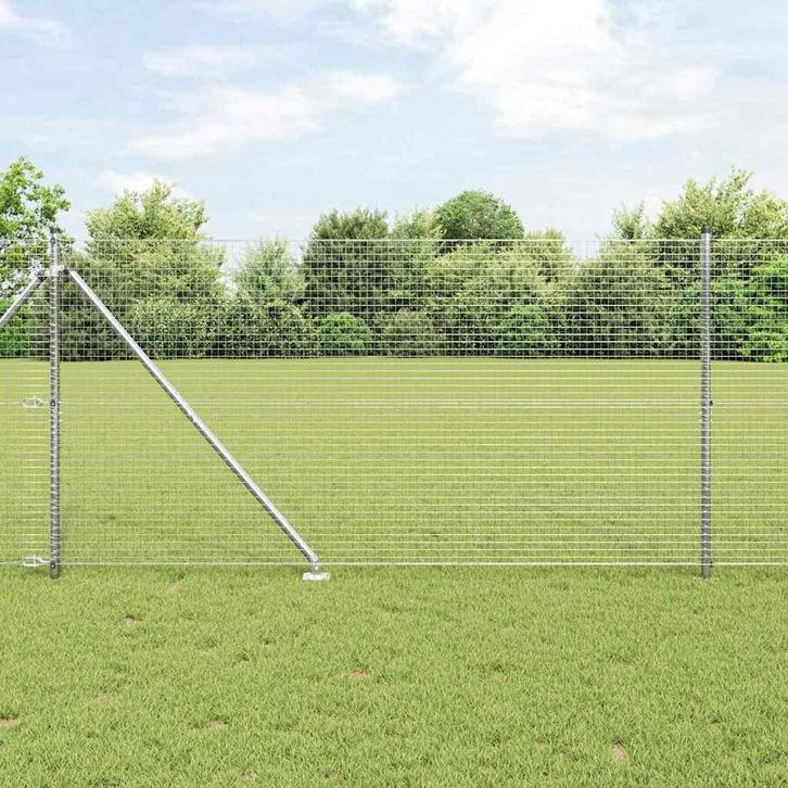 vidaXL Hek met Palen Zilver 1.2 x 50 m Staal, Tuin en Terras, Tuinhekken en Hekwerk, Nieuw, Verzenden