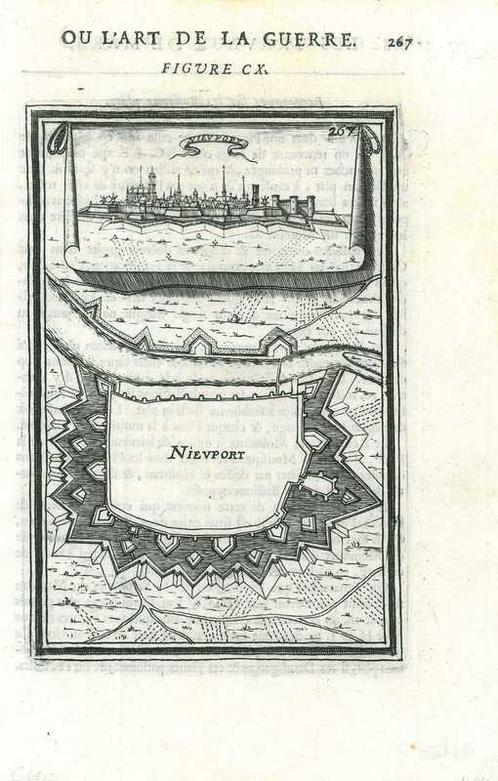 Stadsplattegrond van Nieuwpoort, Antiquités & Art, Art | Eaux-fortes & Gravures