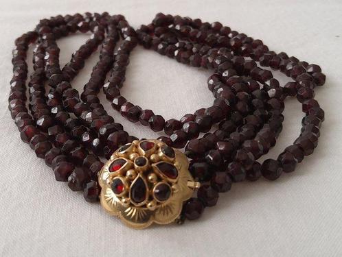 Collier - 14 carats Or jaune - Grenat facetté, Handtassen en Accessoires, Kettingen