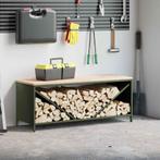 vidaXL Brandhoutrek met houten blad olijfgroen 100,5x35,5x40, Tuin en Terras, Brandhout, Verzenden