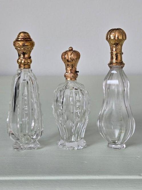 Parfumfles (3) - Kristal - 14K Goud, Antiek en Kunst, Antiek | Zilver en Goud