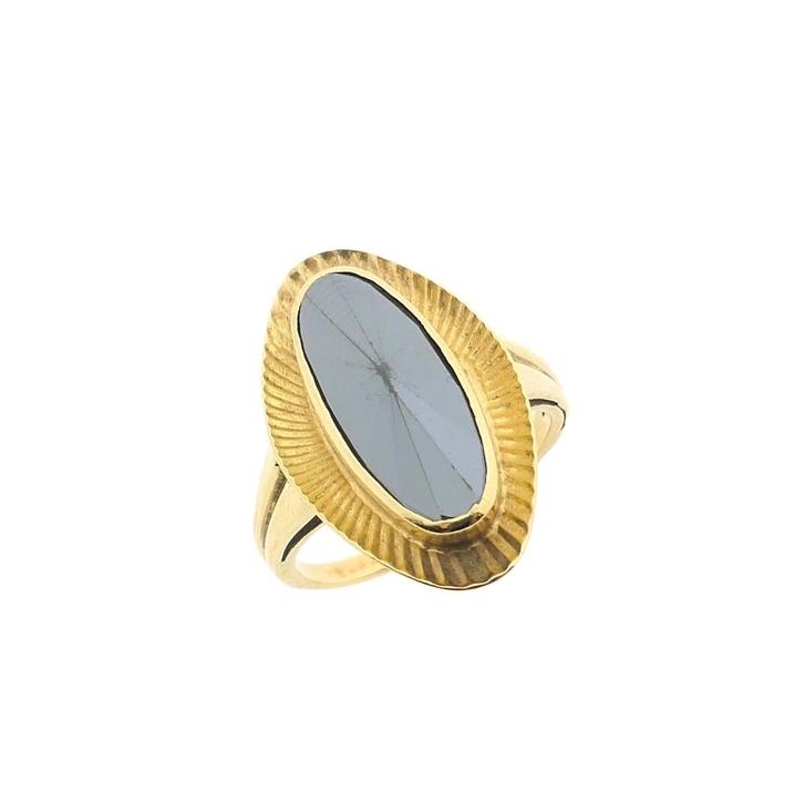 Vintage gouden ring met hematiet (ovaal facet, geelgoud), Handtassen en Accessoires, Ringen, Dame, Met edelsteen, Overige kleuren