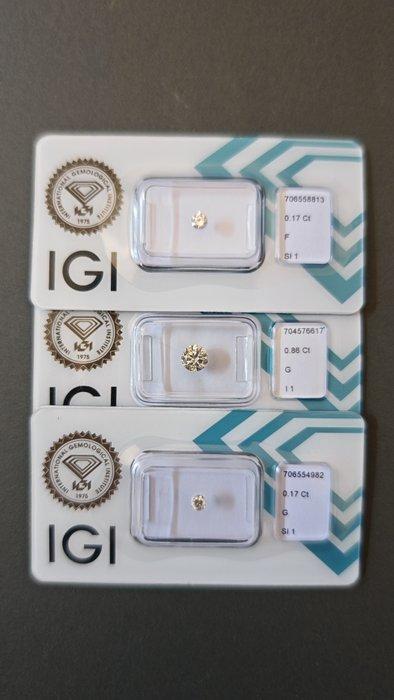 3 pcs Diamant (Naturelle) - 1.20 ct - Rond - F, G - I1, SI1, Handtassen en Accessoires, Edelstenen