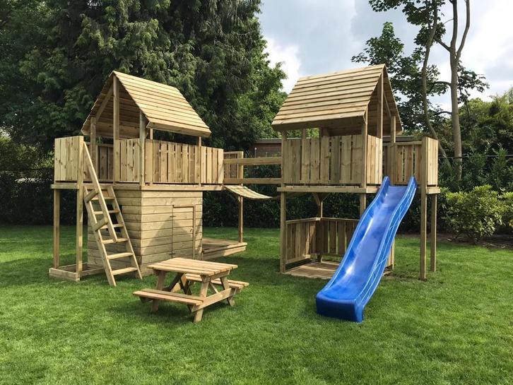 Groot speeltoestel met hangbrug, huisje, glijbaan, schommel, Kinderen en Baby's, Speelgoed | Buiten | Speeltoestellen, Nieuw, Glijbaan