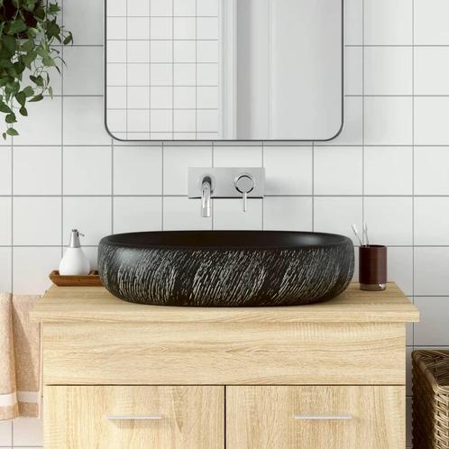 vidaXL Opzetwasbak ovaal 59x40x14 cm keramiek zwart, Doe-het-zelf en Bouw, Sanitair, Nieuw, Verzenden
