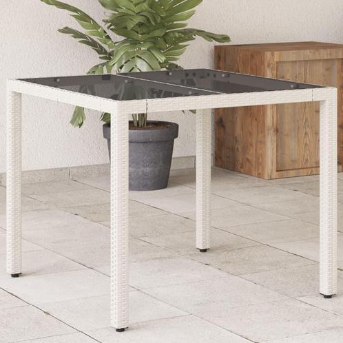 vidaXL Tuintafel met glazen blad 90x90x75 cm poly rattan wit, Tuin en Terras, Tuintafels, Nieuw, Verzenden