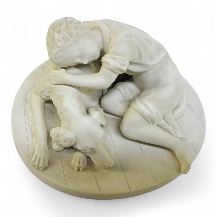 Gustavsberg - Beeldje - Boy with Dog - Parian ware, Antiek en Kunst, Antiek | Keramiek en Aardewerk