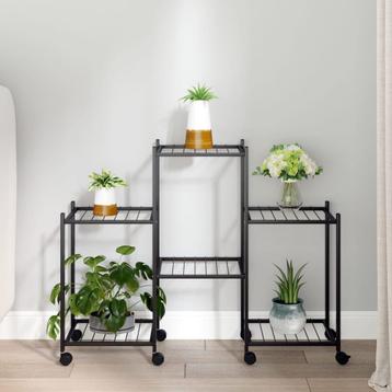 vidaXL Bloemenstandaard met wielen 83x25x63,5 cm ijzer zwart, Verzenden