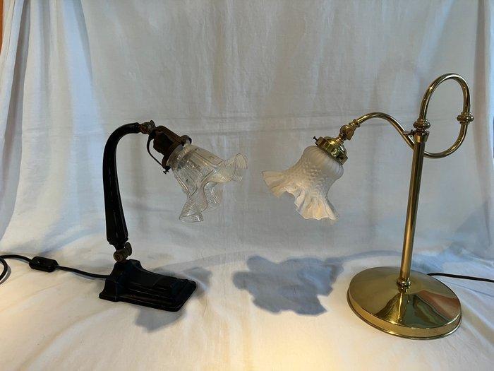 Tafellamp (2) - Glas, Messing - Vintage lampen, Antiek en Kunst, Curiosa en Brocante