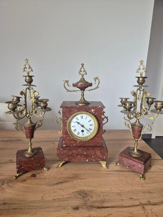 Horloge et parure de cheminée - Marbre, Bronze, Laiton -, Antiquités & Art, Antiquités | Horloges