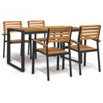 vidaXL 5-delige Tuinset massief acaciahout en metaal, Tuin en Terras, Verzenden, Nieuw, Tuinset