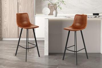 Barstoel Ozan PU Cognac Poten metaal en bekleding PU vintage, Huis en Inrichting, Ophalen of Verzenden, Nieuw, Stof, Modern