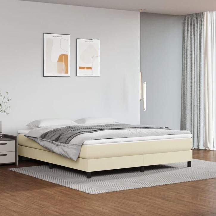 vidaXL Boxspring bed kunstleer crèmekleurig 180x200 cm, Maison & Meubles, Chambre à coucher | Lits, Envoi